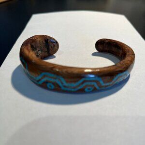Unique Wood Bracelet with Turquoise Howlite Snake Design Inlay